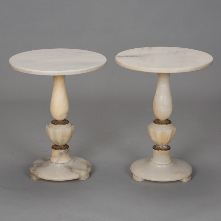 Pair Small White All Marble Side Tables