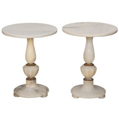 Pair Small White All Marble Side Tables