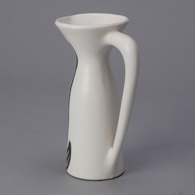 Mid-20th Century Roger Capron Vallauris Ceramic Pitcher with Flower