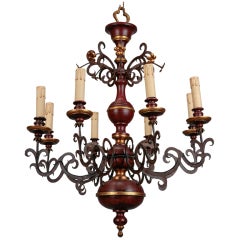 Eight Light Italian Wood and Scrolled Iron Chandelier 11