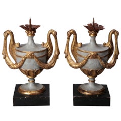Pair Italian Empire Style Gilded and Painted Pricket Sticks