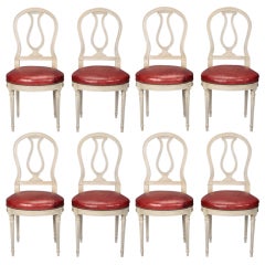 Set of Eight Louis XVI Style Balloon Chairs with Red Leather