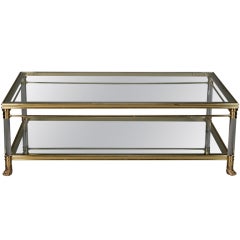 Mid Century Brass Glass and Lucite Coffee Table