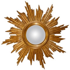 Mid Century Giltwood Sunburst Convex Mirror