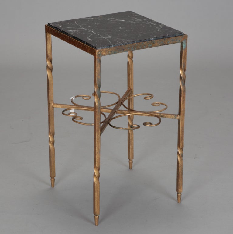Italian Gilded Iron and Marble Square Side Table