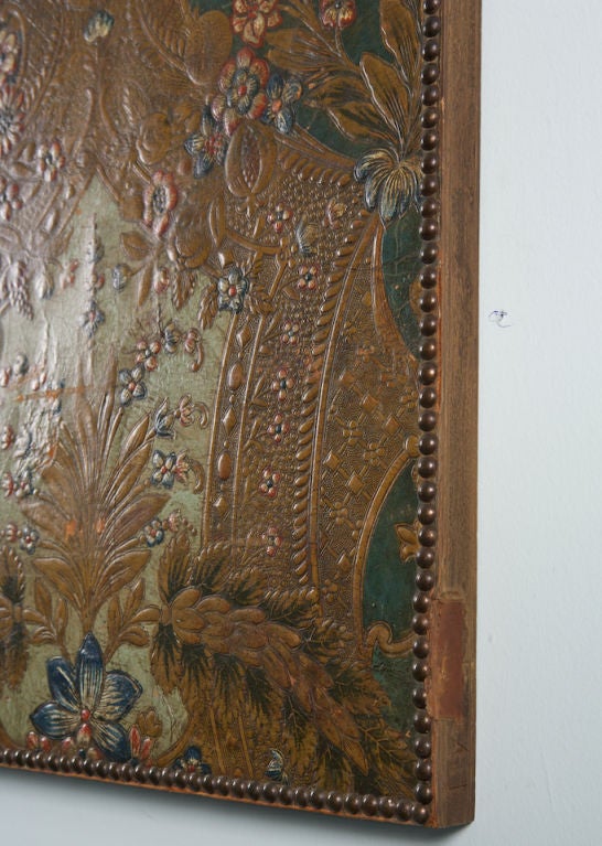 Pair of Tooled & Painted Leather Panels 1