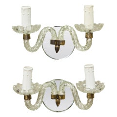 Pair of Murano Glass Two Light Mirrored Sconces