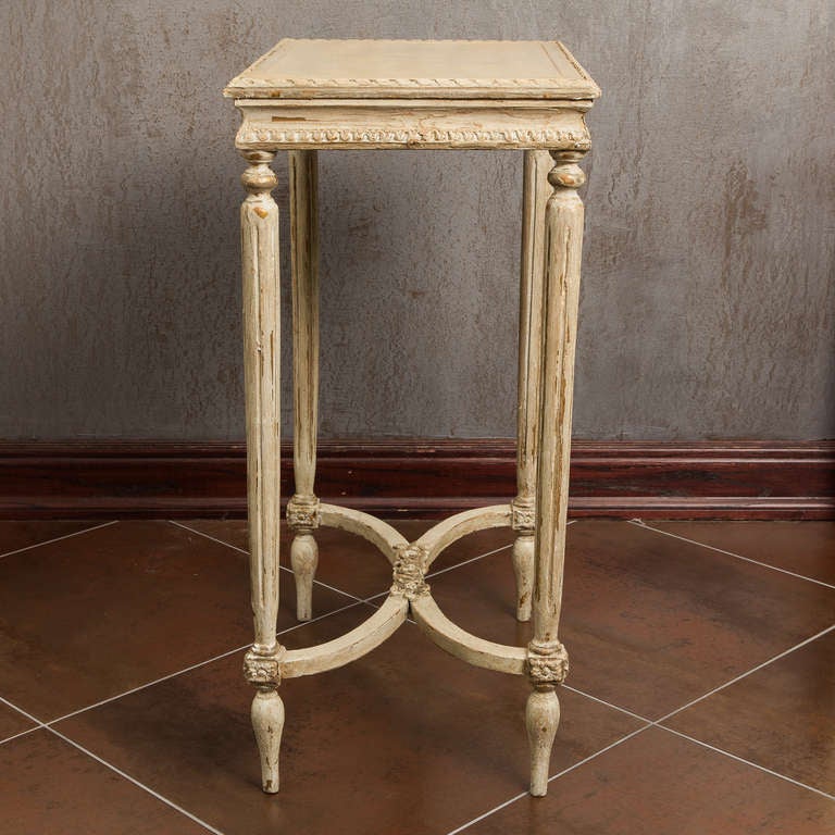 Carved French Side Table with Antique White Painted Finish