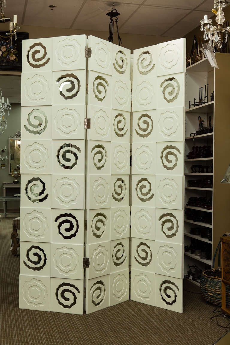 Mid Century Three Panel White Lacquered Room Divider