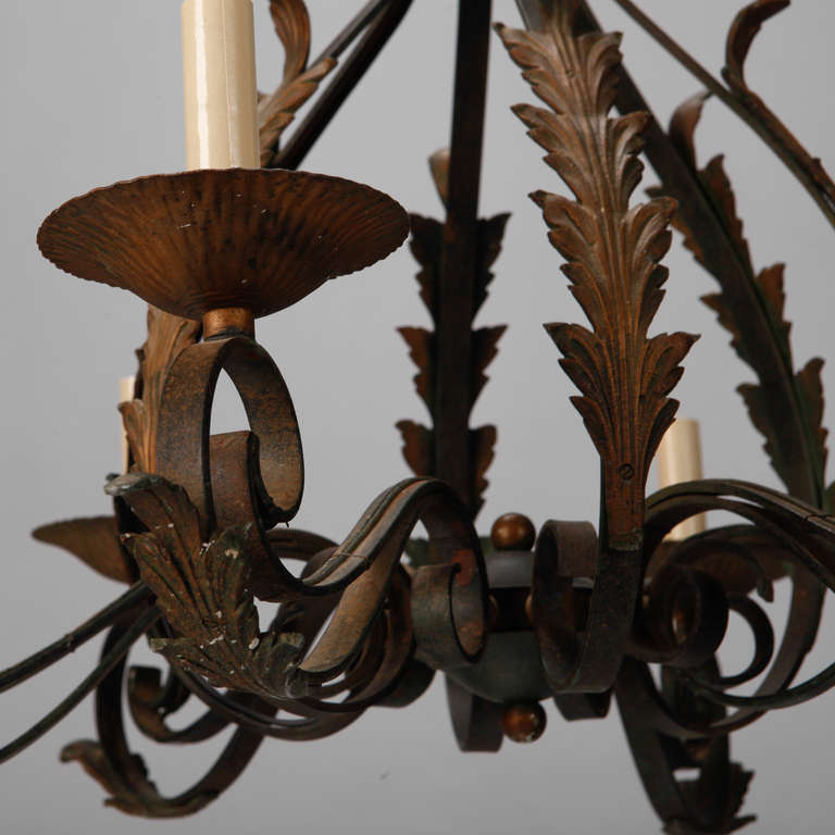 20th Century Italian Green and Gilded Iron Six Light Chandelier