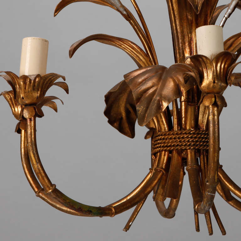 Mid-20th Century Unusual Italian Tole Chandelier with Calla Lilies and Crystals