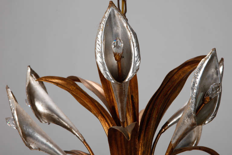 Unusual Italian Tole Chandelier with Calla Lilies and Crystals 1