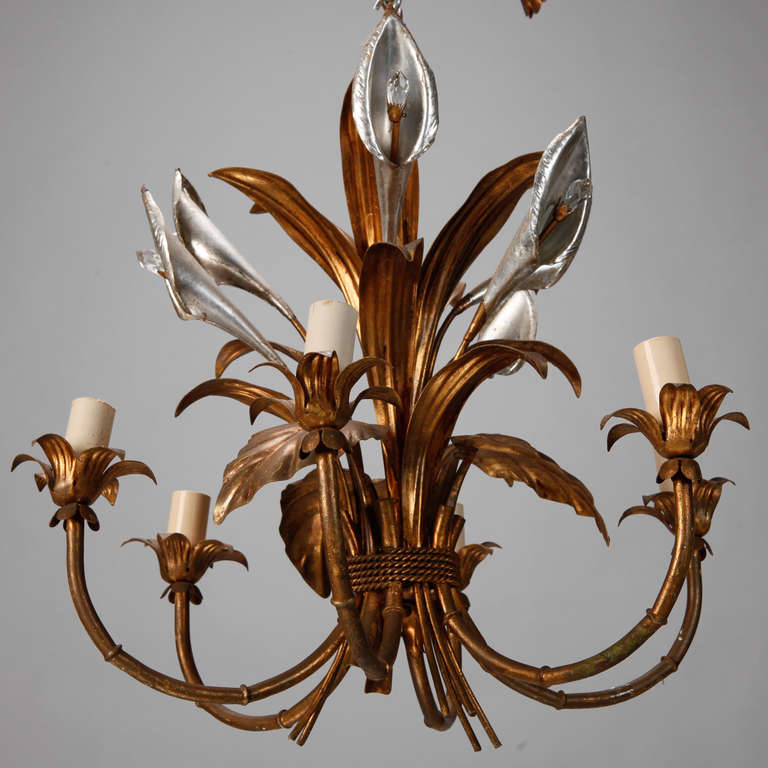 Unusual Italian Tole Chandelier with Calla Lilies and Crystals 2
