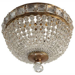 Antique Beaded Crystal Flush Mount With Large Cut Mirrored Crystal Edge