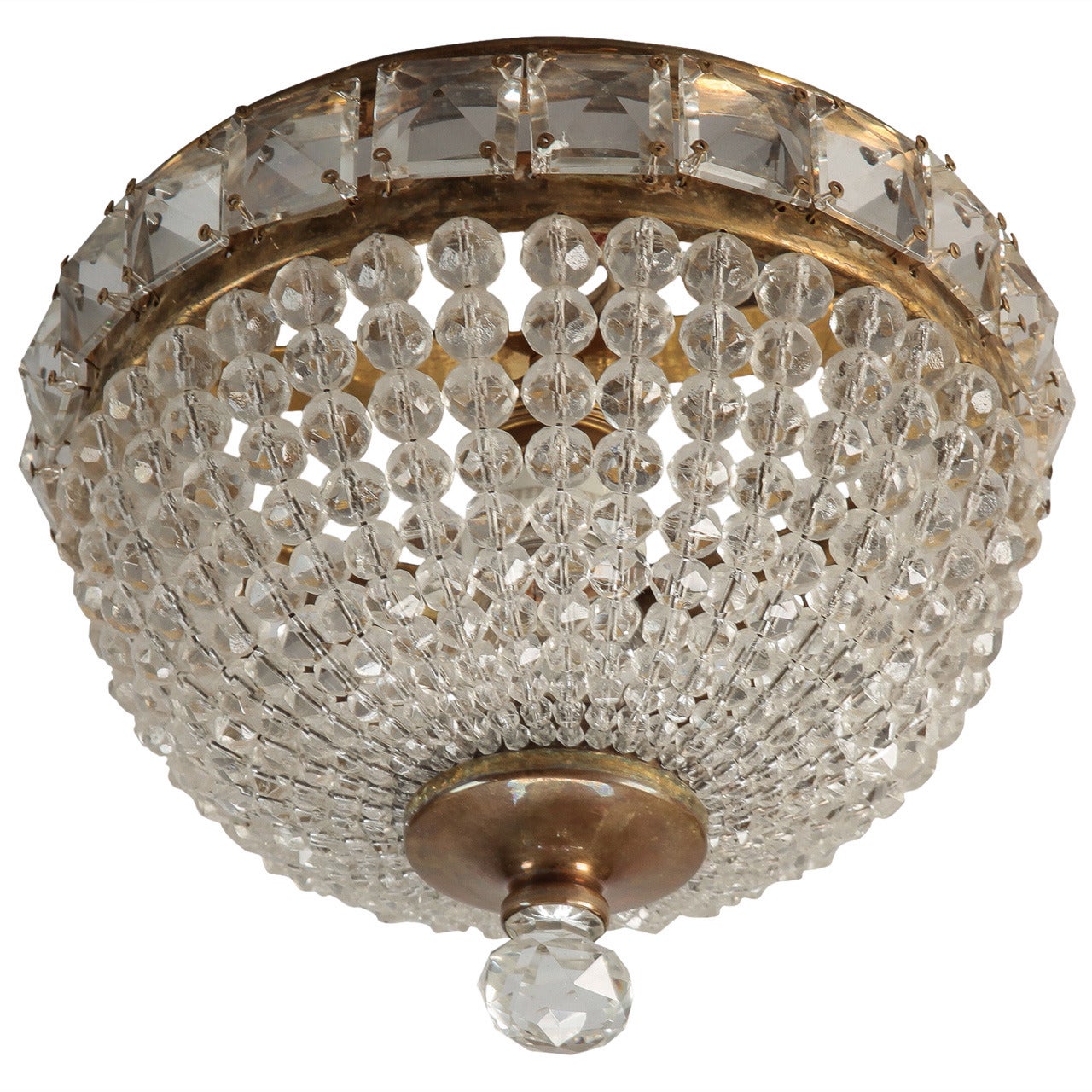 Beaded Crystal Flush Mount With Large Cut Mirrored Crystal Edge