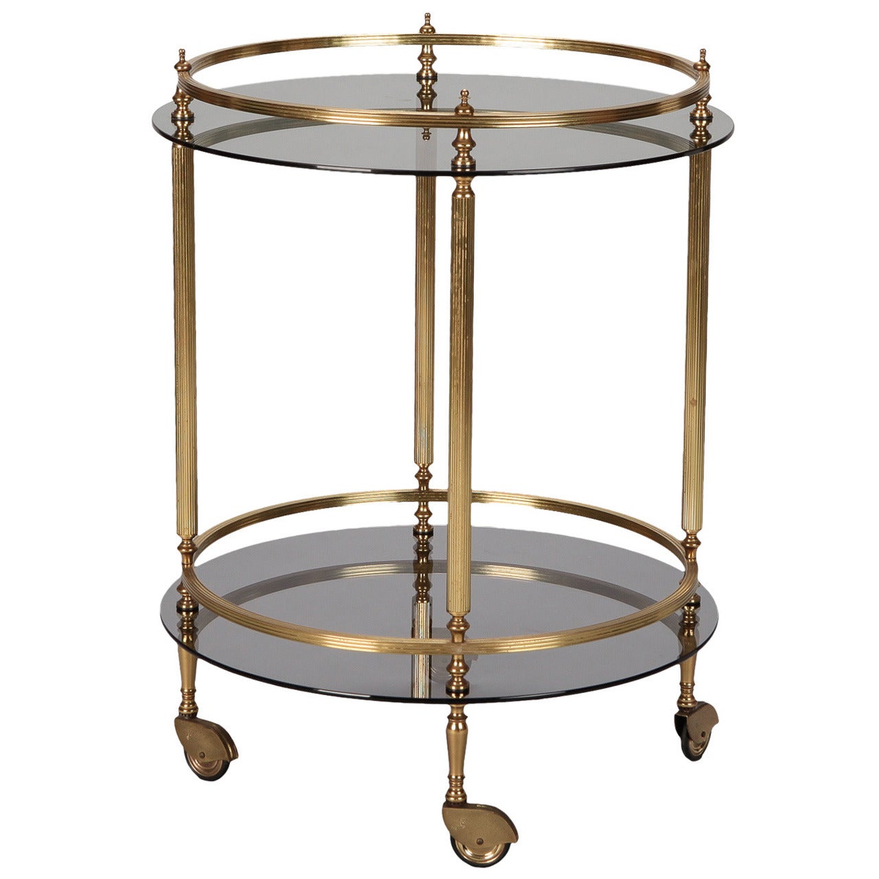 Mid Century Neoclassical Brass and Glass Bar Trolley