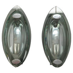 Pair of Mid-Century Cristal Art Stacked Glass Sconces