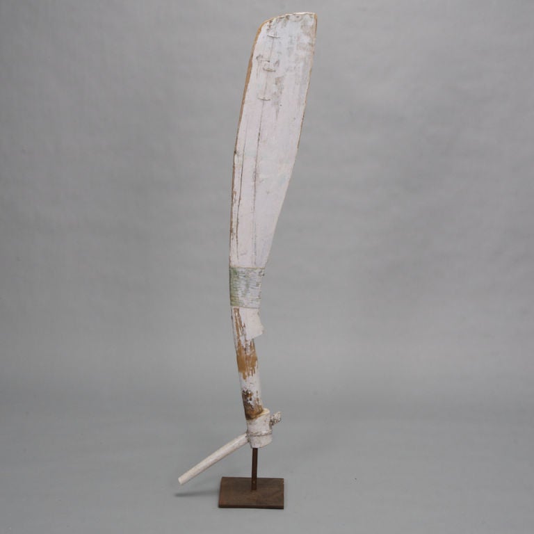 French White Wooden Boat Rudder on Stand