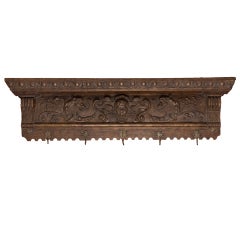 Antique 119th Century Dutch Carved Shelf with Cherub and Brass Coat Hooks