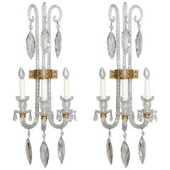 Magnificent Pair of Monumental Three-Light all Crystal Sconces