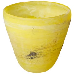 Mid Century Signed Cenedese Yellow Scavo Vase