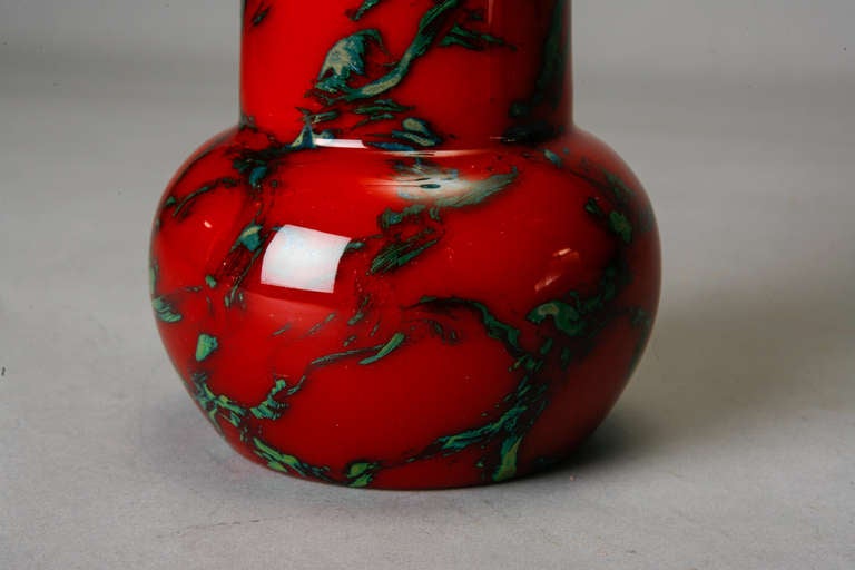 Mid-20th Century French Art Deco Red Marbelized Art Glass Vase
