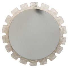 Vintage Mid Century Light Up Round Mirror with Clear Battlement Edge Frame