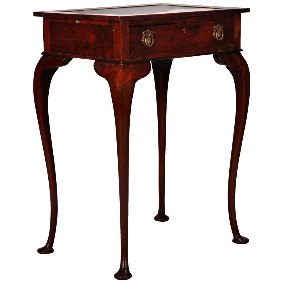Mahogany Side Table with Leather Top and Single Drawer