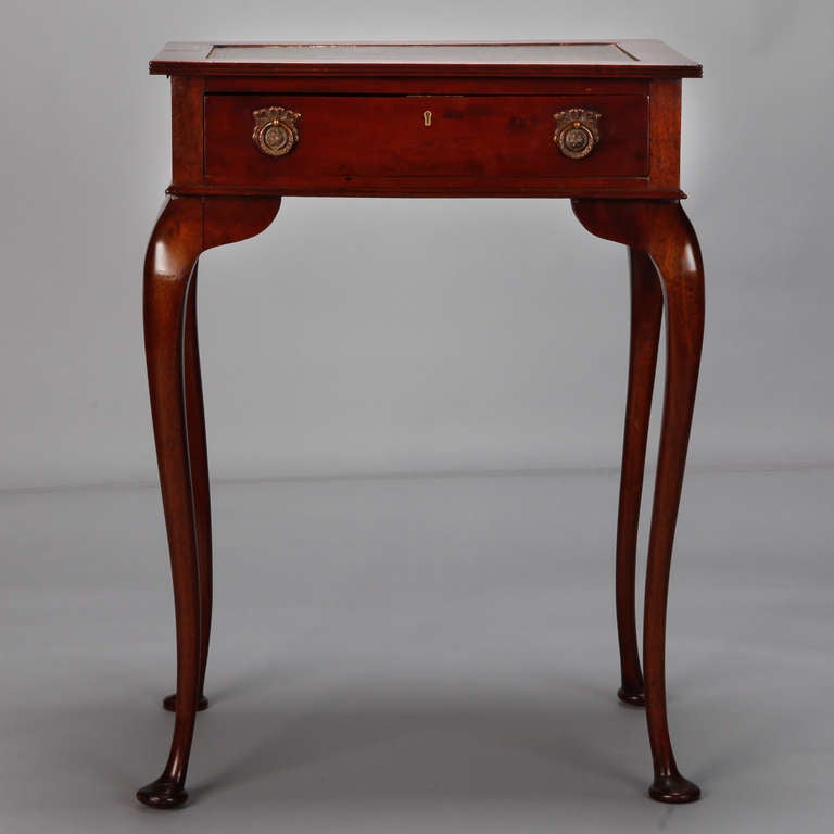 British Mahogany Side Table with Leather Top and Single Drawer