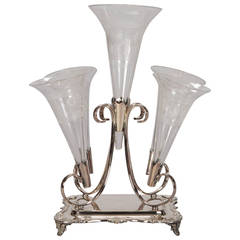 19th Century Silver Plate Center Epergne with Five Trumpets