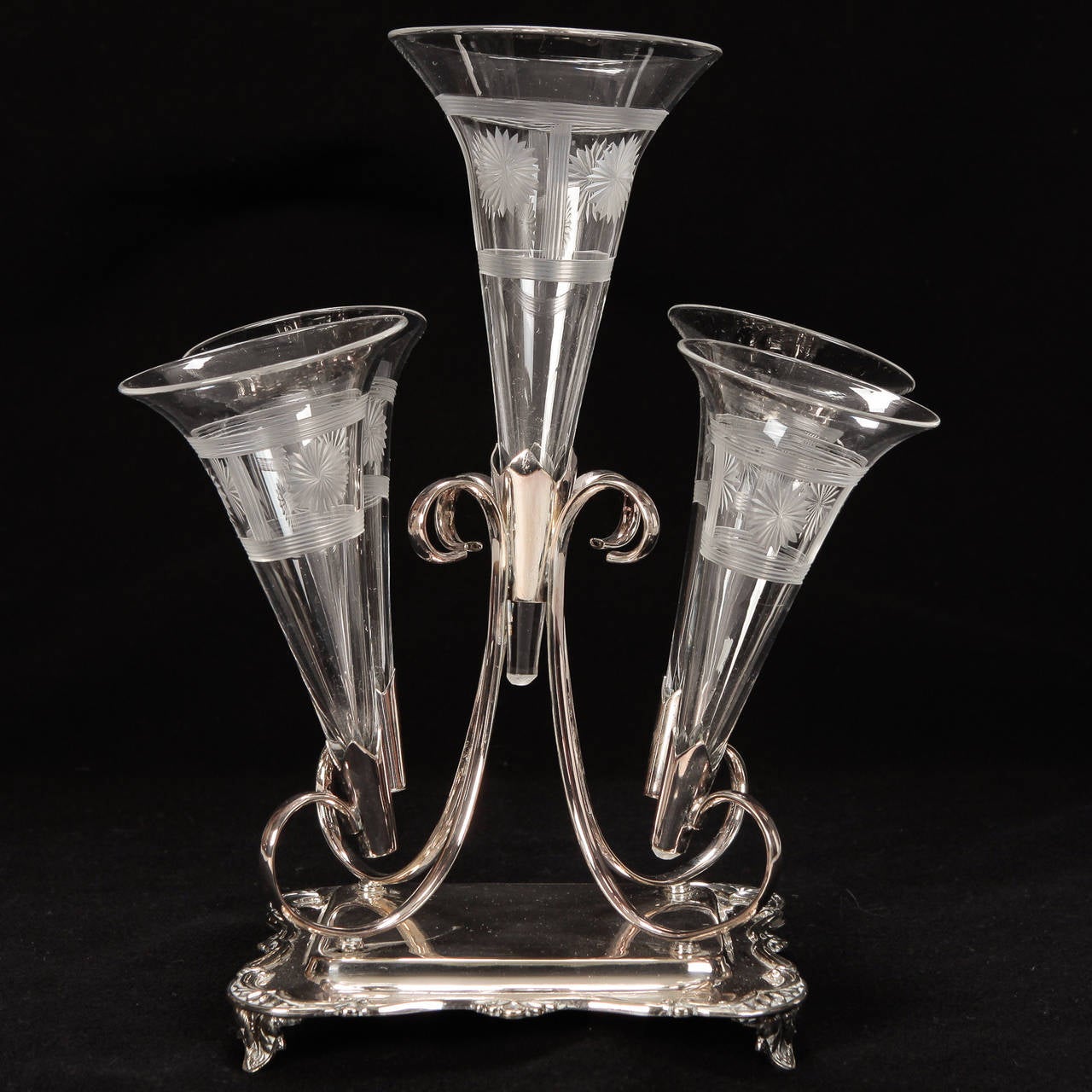 Late 19th Century 19th Century Silver Plate Center Epergne with Five Trumpets