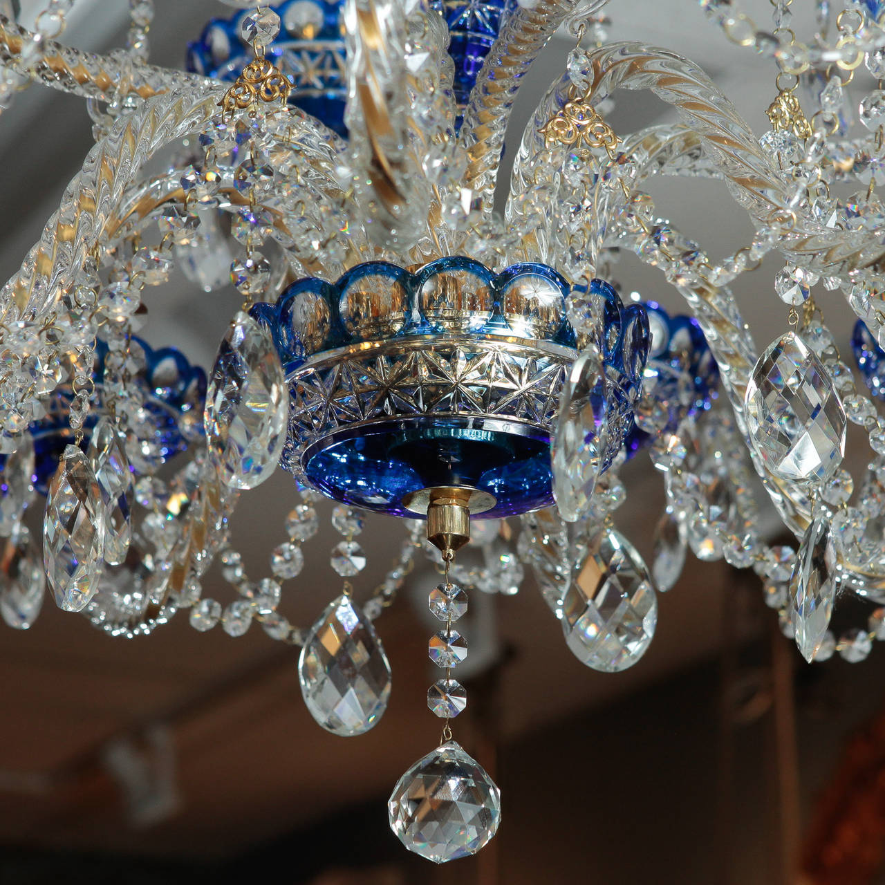 Dutch Cobalt Blue Cut to Clear Crystal Twelve-Light Chandelier 4