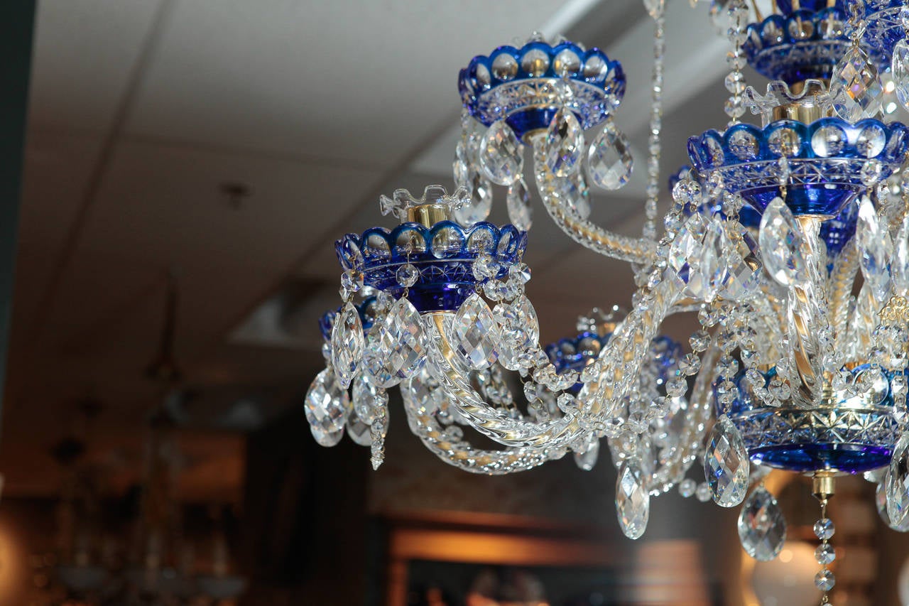 Dutch Cobalt Blue Cut to Clear Crystal Twelve-Light Chandelier 1