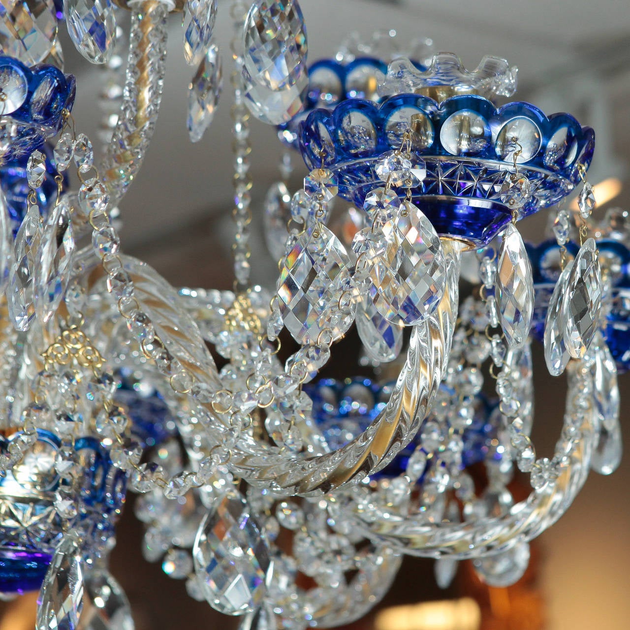Dutch Cobalt Blue Cut to Clear Crystal Twelve-Light Chandelier 3