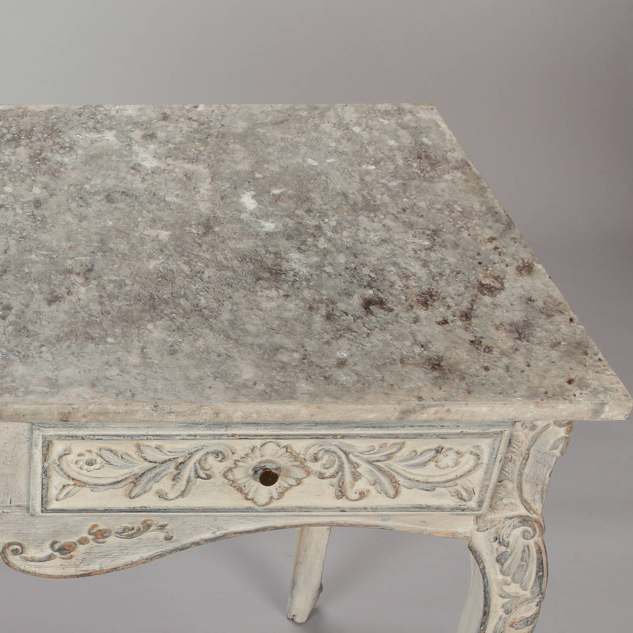 Painted French Table with Carved Leaves and Flowers 1
