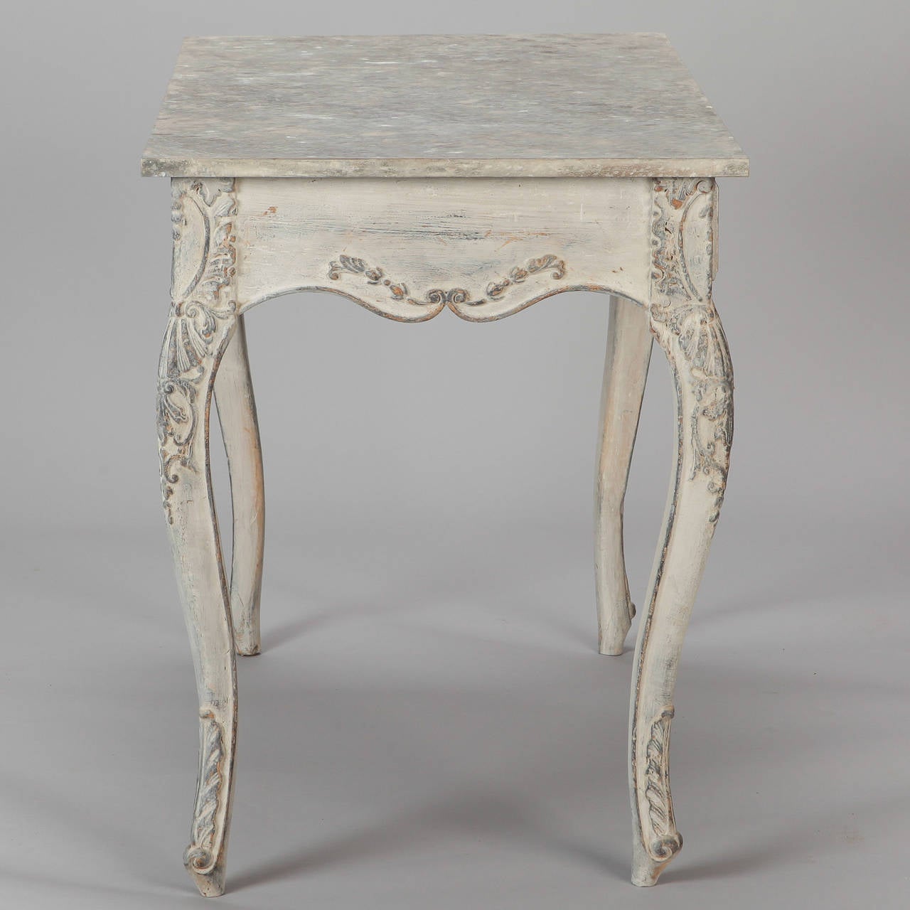 Wood Painted French Table with Carved Leaves and Flowers