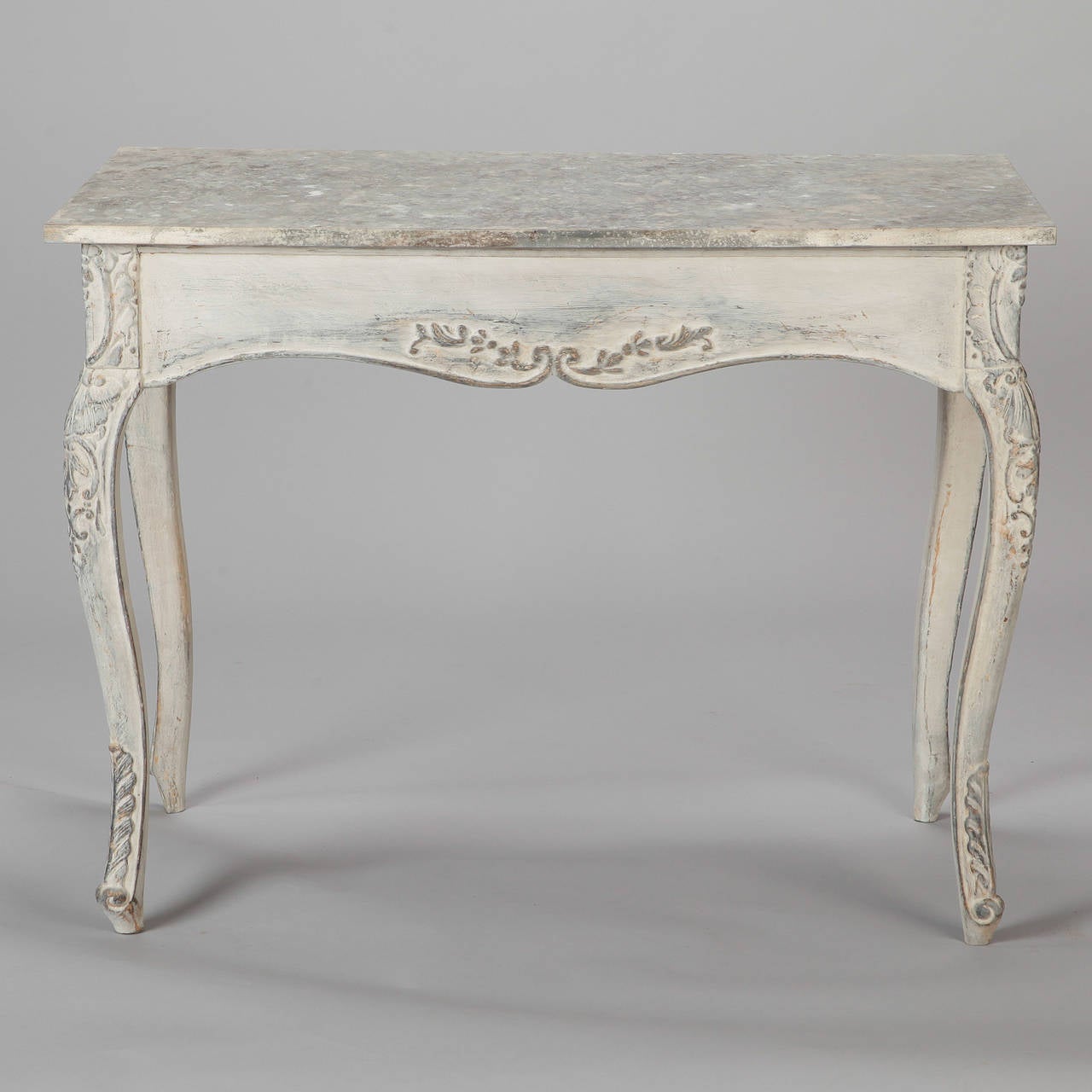 Painted French Table with Carved Leaves and Flowers 3