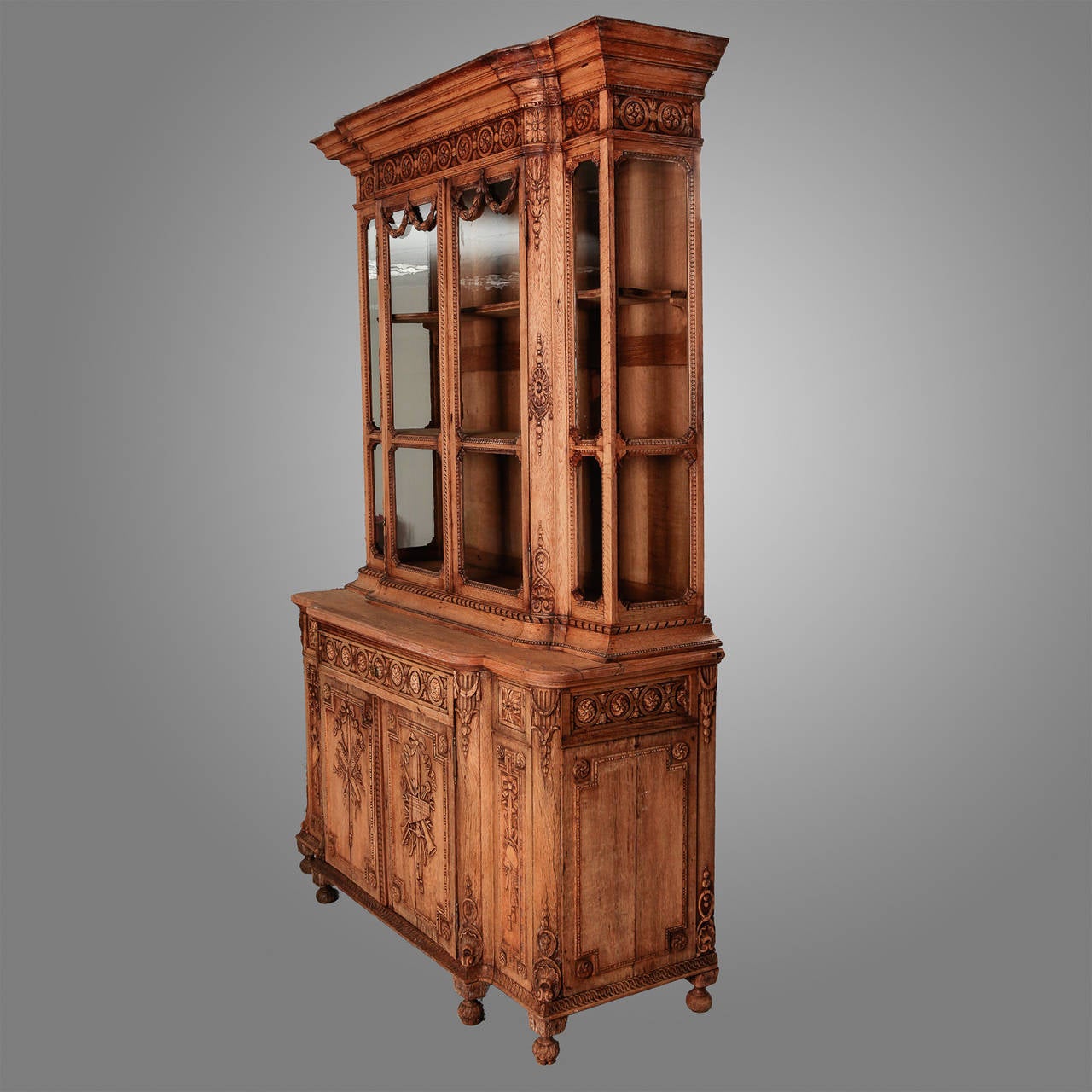 19th Century Highly Carved Bleached Oak Buffet du Corps