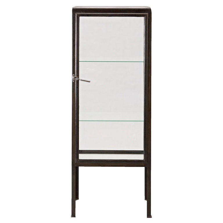 Industrial Metal and Glass Three Shelf Cabinet