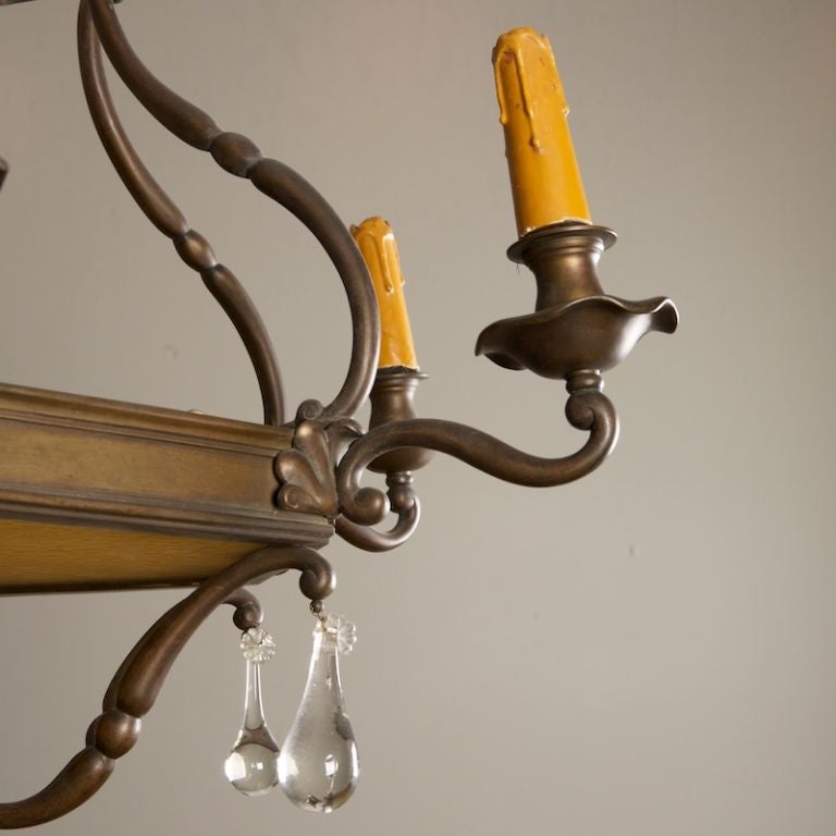Dutch Bronze and Glass Six-Arm Chandelier 1