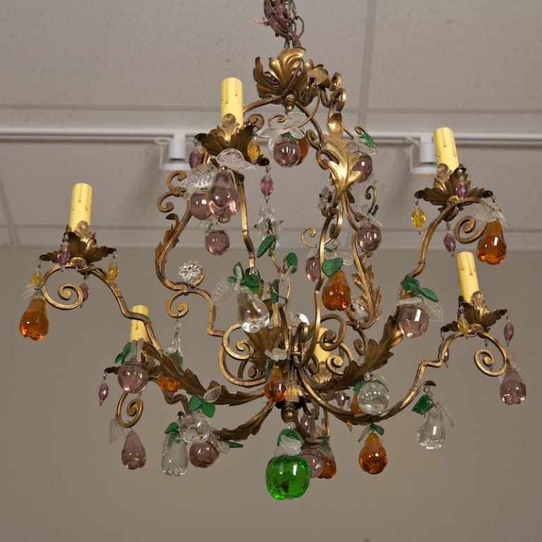 French Six Light Chandelier with Colored Glass Fruit