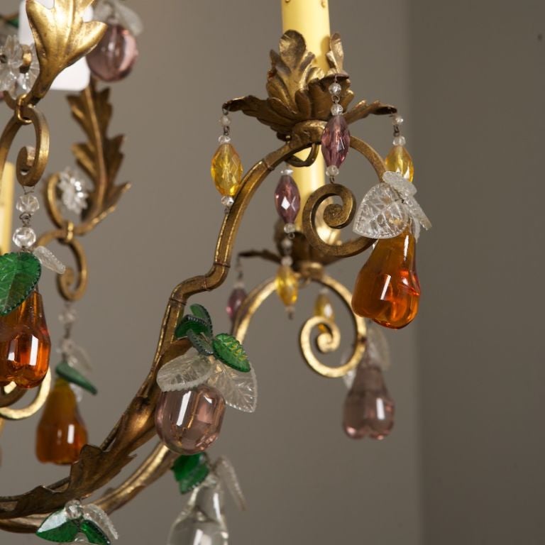 Metal Six Light Chandelier with Colored Glass Fruit