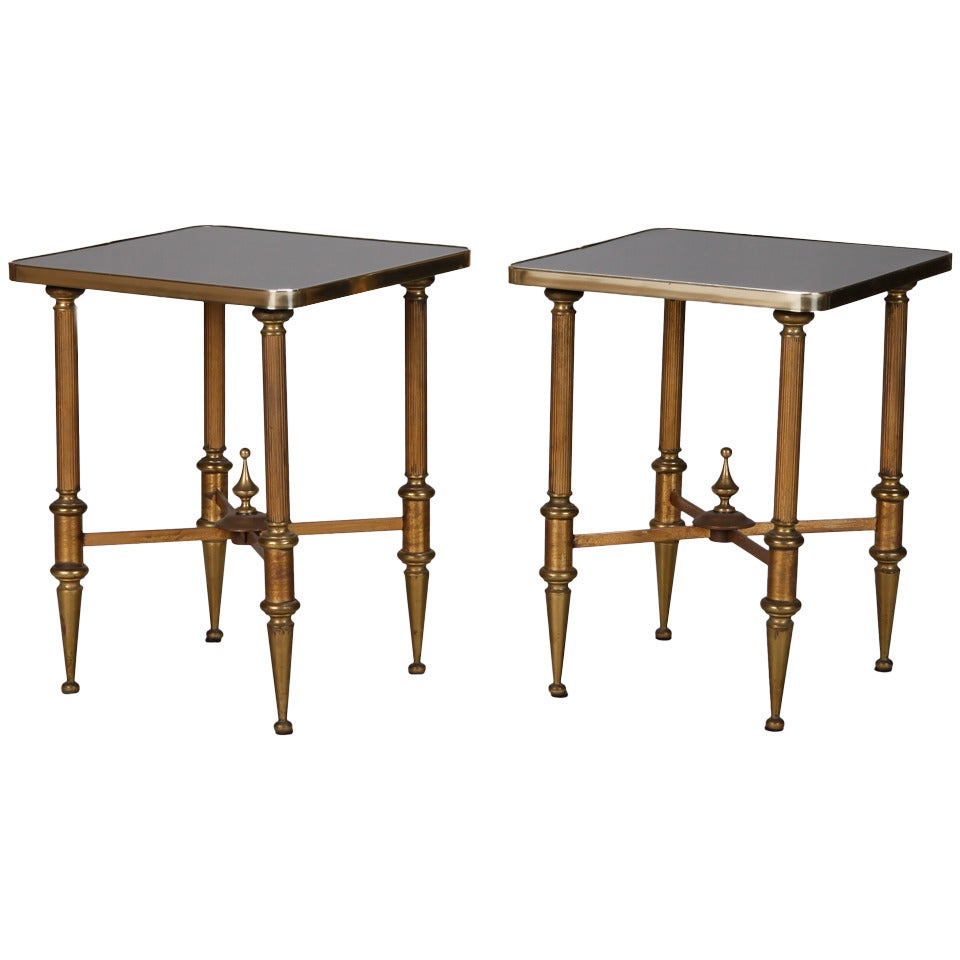 Pair of Small Brass and Glass Side Tables