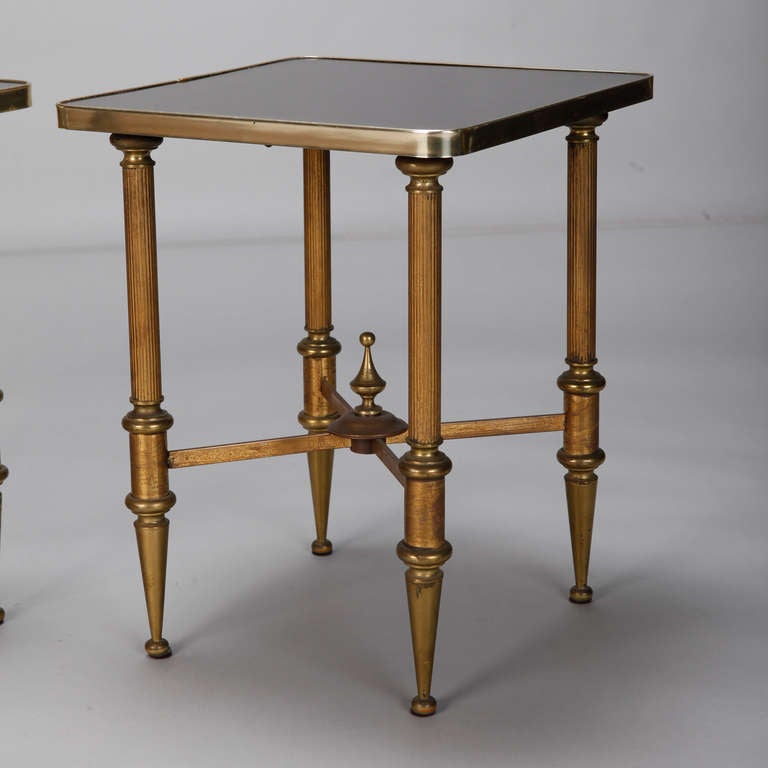 Belgian Pair of Small Brass and Glass Side Tables