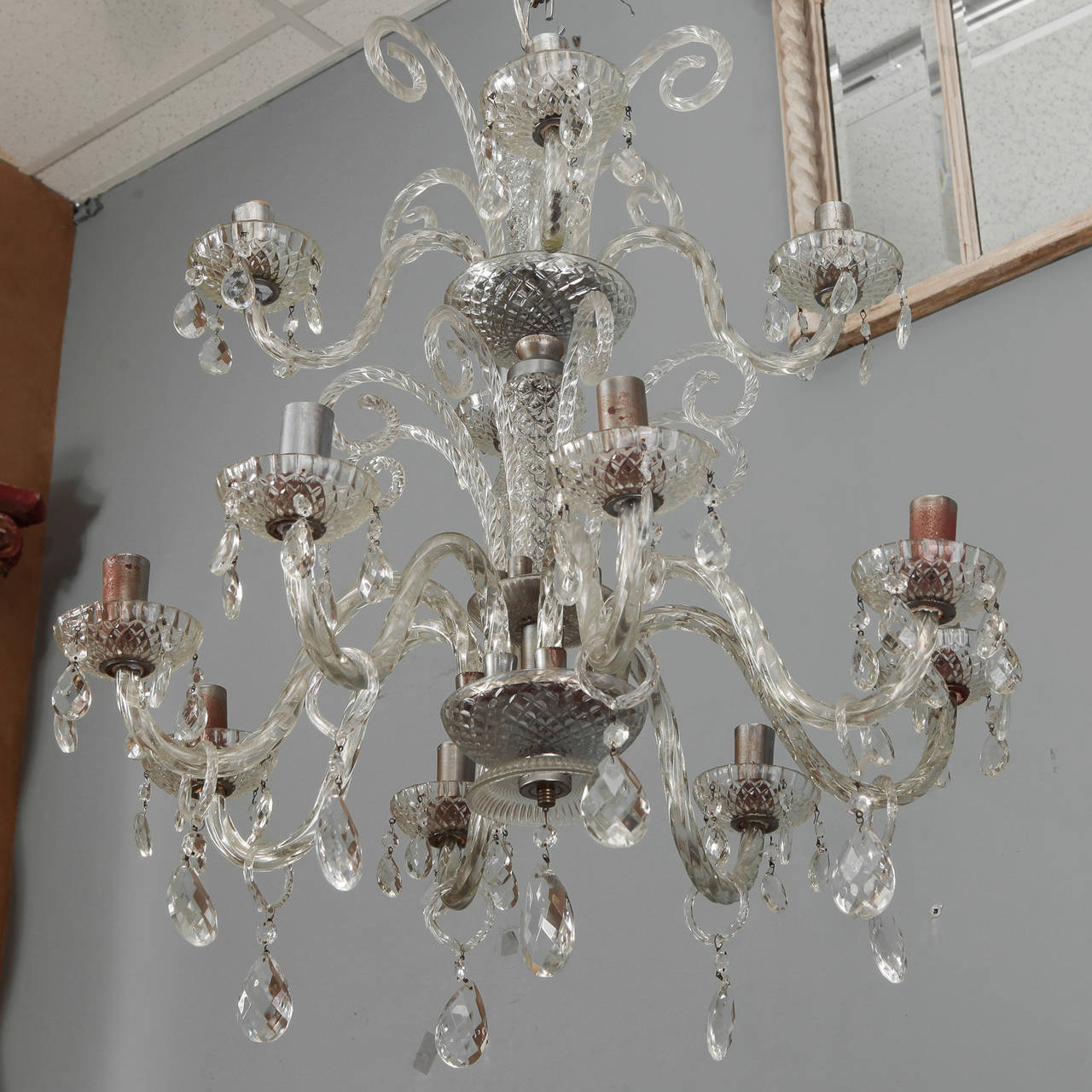 Large Double-Tier Murano Clear Glass Chandelier 1