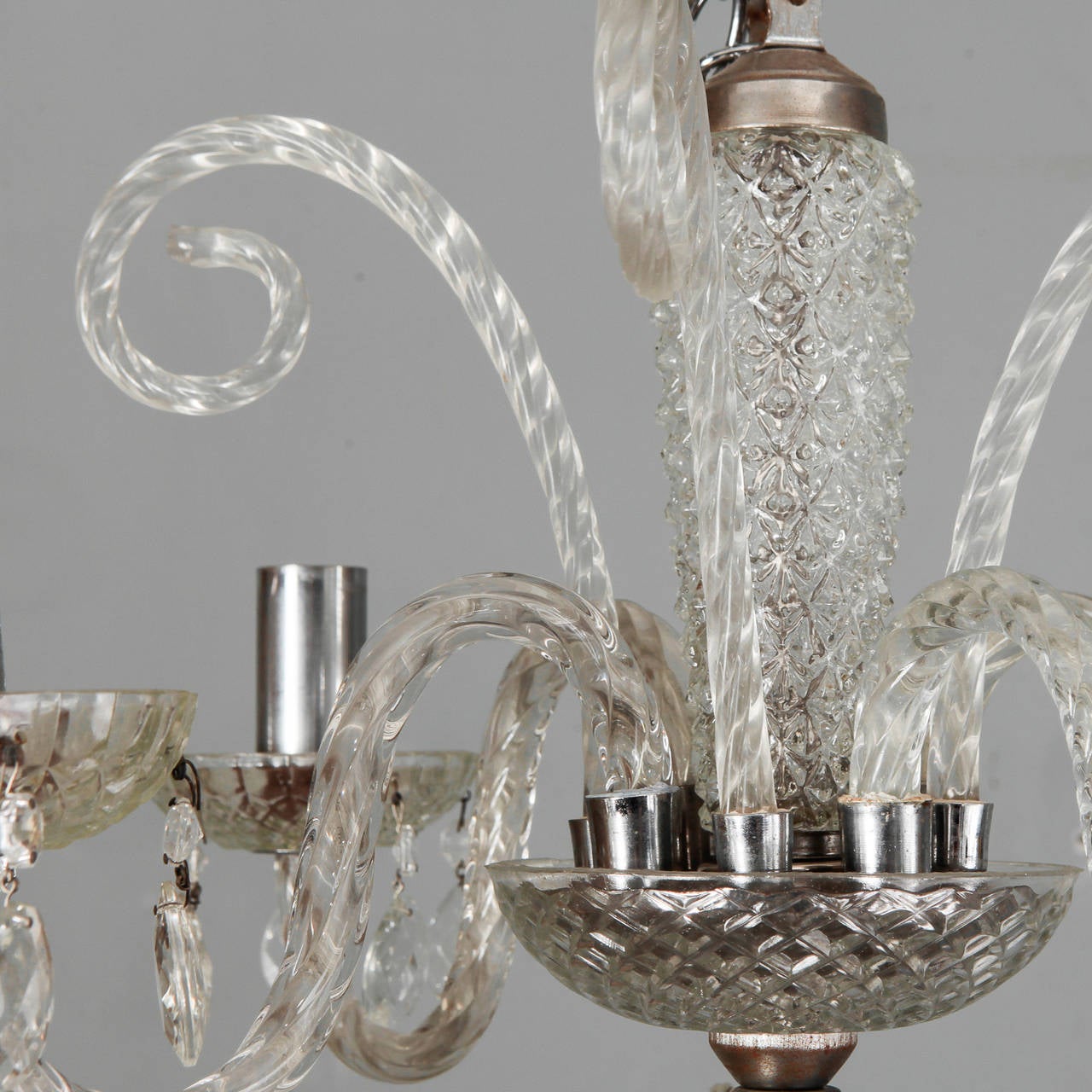 Large Double-Tier Murano Clear Glass Chandelier In Excellent Condition In Troy, MI