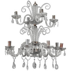 Large Double-Tier Murano Clear Glass Chandelier 1