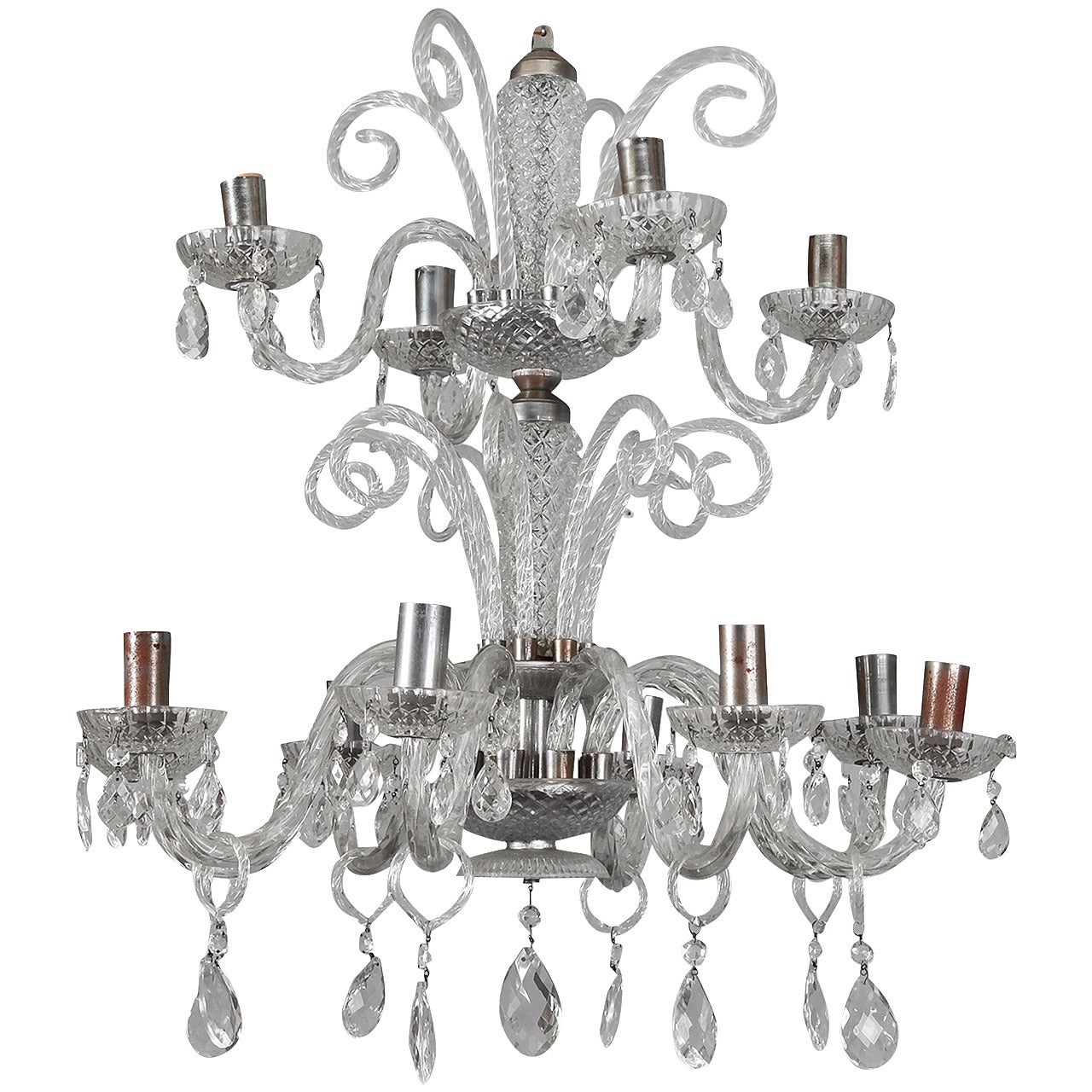 Large Double-Tier Murano Clear Glass Chandelier