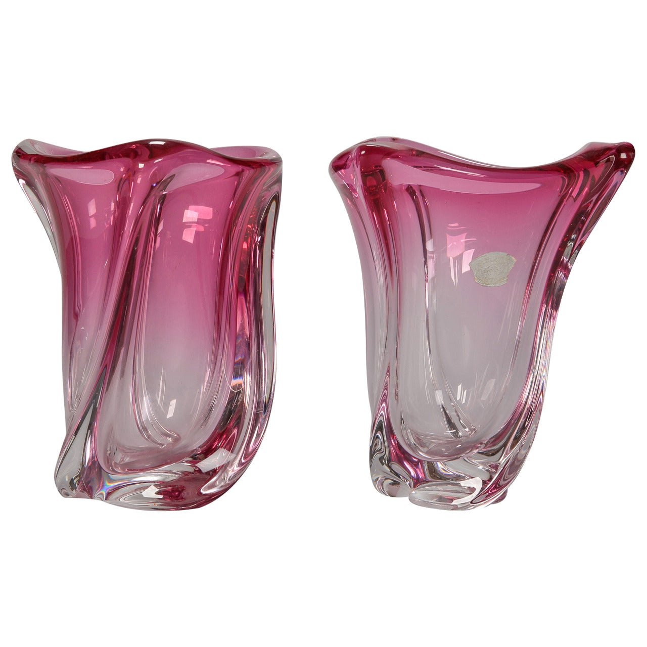 Pair of Rose Colored Val Saint Lambert Vases