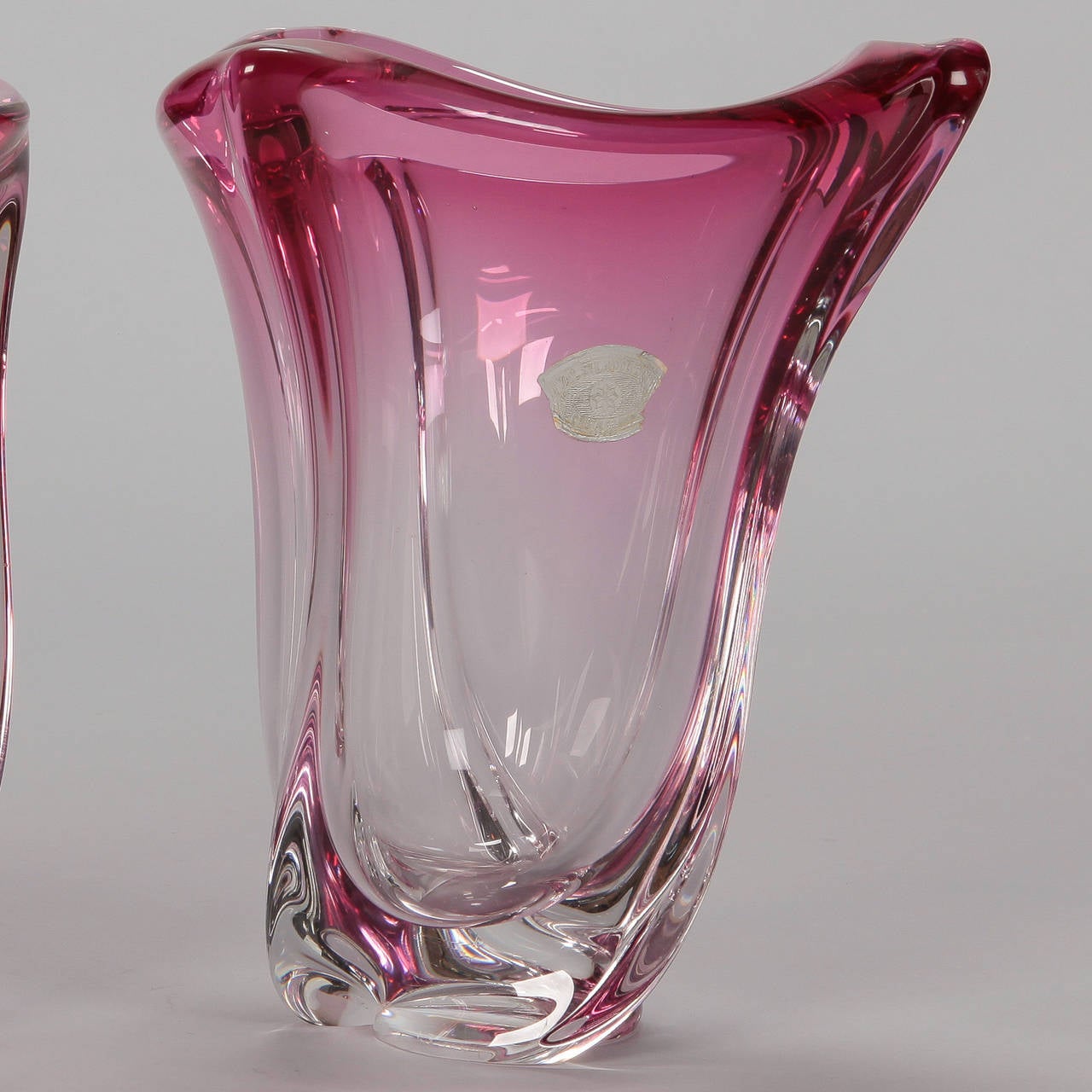 Mid-20th Century Pair of Rose Colored Val Saint Lambert Vases